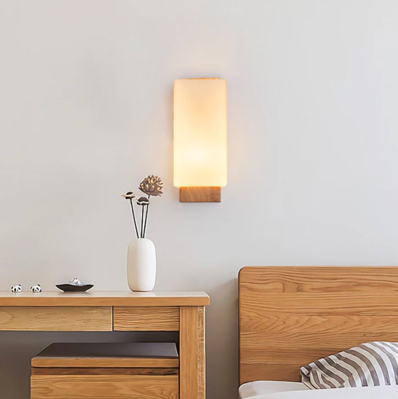 Wood Wall Sconce Glass Shade | Modern Minimalist Style | Soft Ambient Lighting for Bedrooms Hallways and Living Rooms