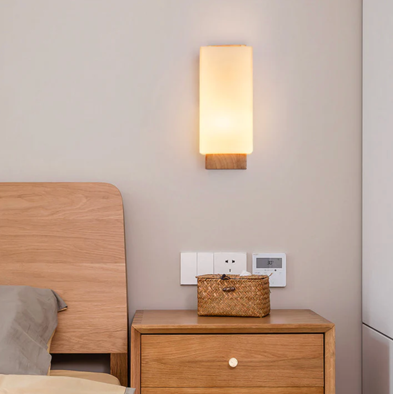 Wood Wall Sconce Glass Shade | Modern Minimalist Style | Soft Ambient Lighting for Bedrooms Hallways and Living Rooms