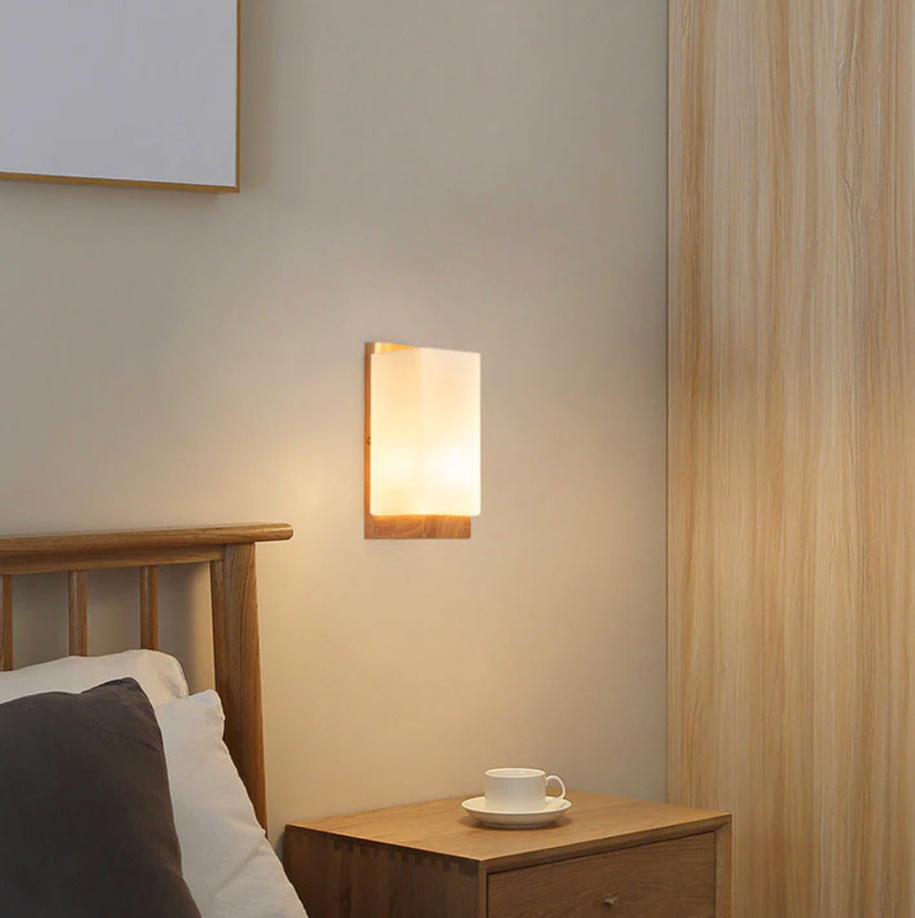 Wood Wall Sconce Glass Shade | Modern Minimalist Style | Soft Ambient Lighting for Bedrooms Hallways and Living Rooms