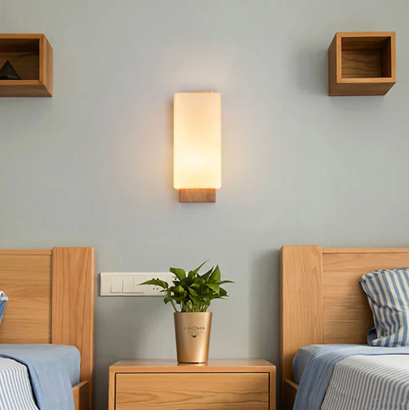 Wood Wall Sconce Glass Shade | Modern Minimalist Style | Soft Ambient Lighting for Bedrooms Hallways and Living Rooms