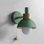 Wall Light Wood and Iron 16 cm x 15 cm x 10 cm | Pull Chain Switch | Space-Saving Wall Mounted LED Ambient Lighting