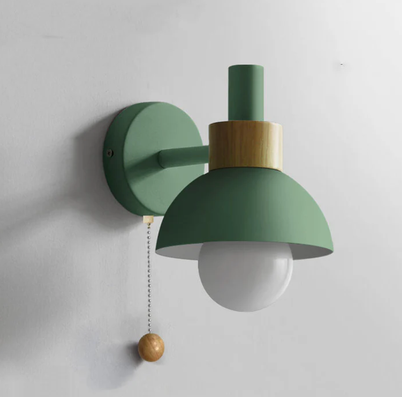 Wall Light Wood and Iron 16 cm x 15 cm x 10 cm | Pull Chain Switch | Space-Saving Wall Mounted LED Ambient Lighting