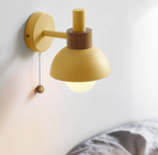 Wall Light Wood and Iron 16 cm x 15 cm x 10 cm | Pull Chain Switch | Space-Saving Wall Mounted LED Ambient Lighting
