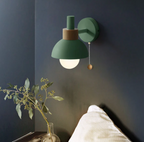 Wall Light Wood and Iron 16 cm x 15 cm x 10 cm | Pull Chain Switch | Space-Saving Wall Mounted LED Ambient Lighting