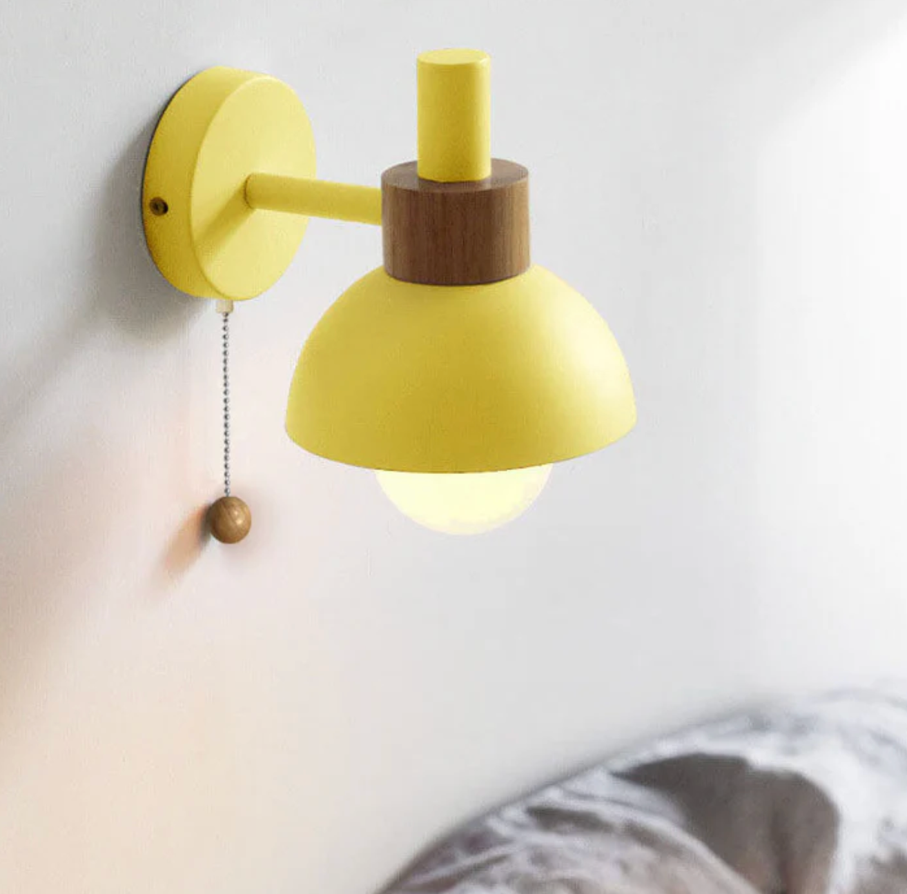 Wall Light Wood and Iron 16 cm x 15 cm x 10 cm | Pull Chain Switch | Space-Saving Wall Mounted LED Ambient Lighting