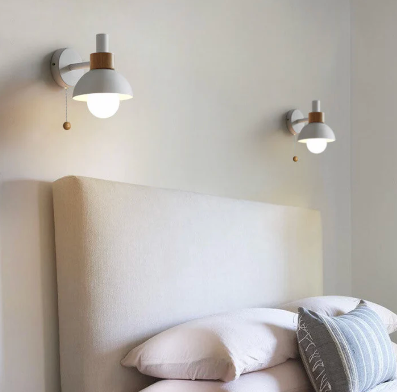 Wall Light Wood and Iron 16 cm x 15 cm x 10 cm | Pull Chain Switch | Space-Saving Wall Mounted LED Ambient Lighting