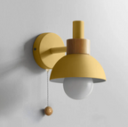 Wall Light Wood and Iron 16 cm x 15 cm x 10 cm | Pull Chain Switch | Space-Saving Wall Mounted LED Ambient Lighting