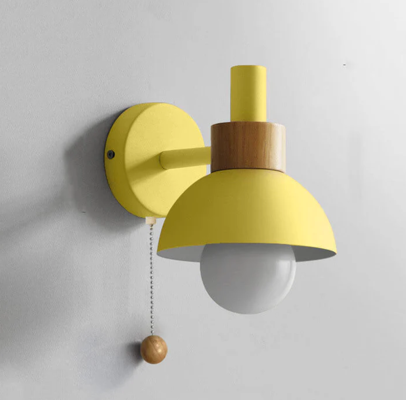 Wall Light Wood and Iron 16 cm x 15 cm x 10 cm | Pull Chain Switch | Space-Saving Wall Mounted LED Ambient Lighting
