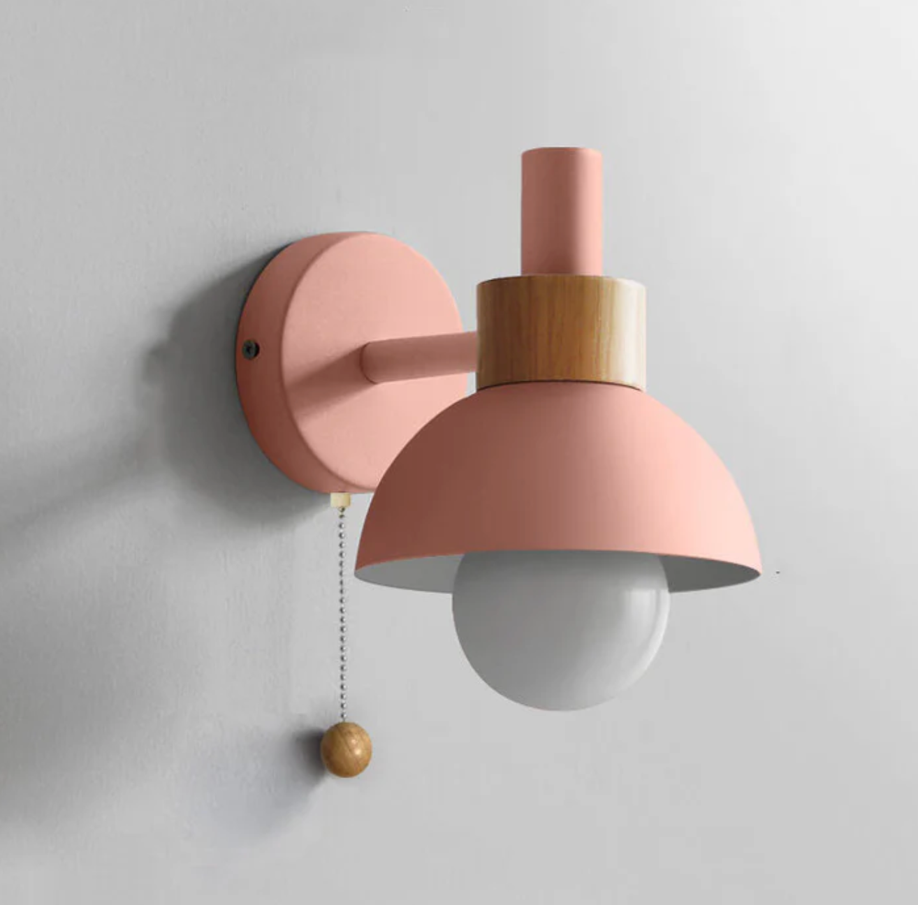 Wall Light Wood and Iron 16 cm x 15 cm x 10 cm | Pull Chain Switch | Space-Saving Wall Mounted LED Ambient Lighting