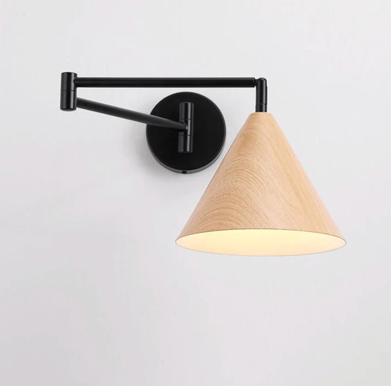 Wooden Wall Lamp with Iron Elements | Minimalist Nordic Style | Adjustable Dual Arm for Ambient Bedroom and Living Room Lighting