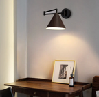 Wooden Wall Lamp with Iron Elements | Minimalist Nordic Style | Adjustable Dual Arm for Ambient Bedroom and Living Room Lighting
