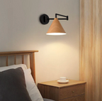 Wooden Wall Lamp with Iron Elements | Minimalist Nordic Style | Adjustable Dual Arm for Ambient Bedroom and Living Room Lighting