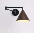 Wooden Wall Lamp with Iron Elements | Minimalist Nordic Style | Adjustable Dual Arm for Ambient Bedroom and Living Room Lighting