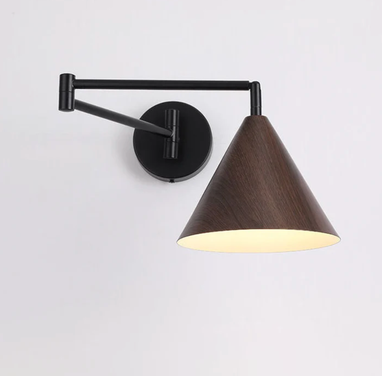 Wooden Wall Lamp with Iron Elements | Minimalist Nordic Style | Adjustable Dual Arm for Ambient Bedroom and Living Room Lighting