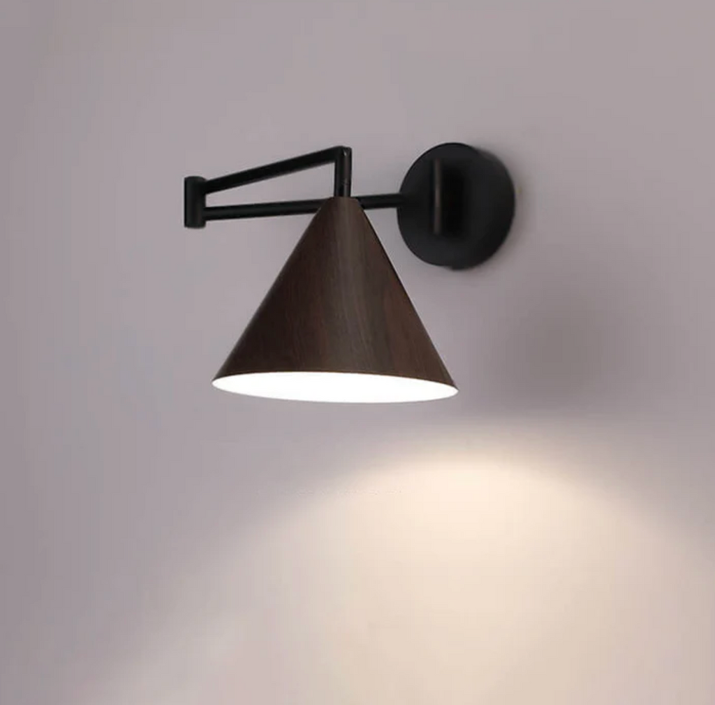 Wooden Wall Lamp with Iron Elements | Minimalist Nordic Style | Adjustable Dual Arm for Ambient Bedroom and Living Room Lighting