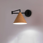 Wooden Wall Lamp with Iron Elements | Minimalist Nordic Style | Adjustable Dual Arm for Ambient Bedroom and Living Room Lighting