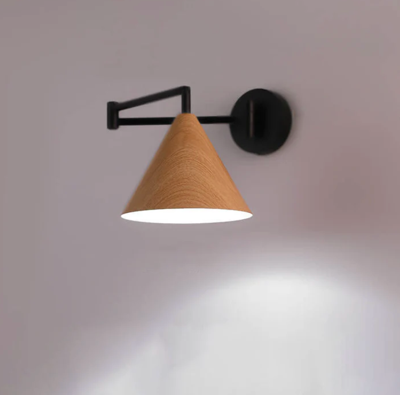 Wooden Wall Lamp with Iron Elements | Minimalist Nordic Style | Adjustable Dual Arm for Ambient Bedroom and Living Room Lighting