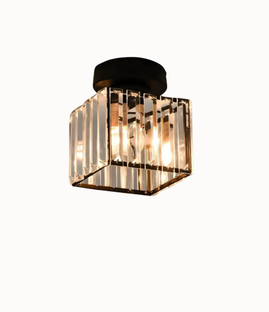 Crystal Flush Mount Ceiling Light Iron and Crystal Glass | Hardwired E27 Base | Functional Ambient Lighting for Hallways