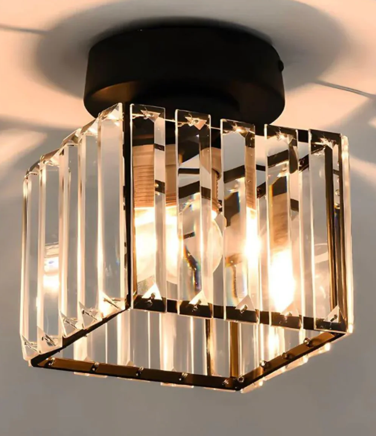 Crystal Flush Mount Ceiling Light Iron and Crystal Glass | Hardwired E27 Base | Functional Ambient Lighting for Hallways