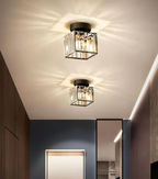 Crystal Flush Mount Ceiling Light Iron and Crystal Glass | Hardwired E27 Base | Functional Ambient Lighting for Hallways