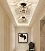 Crystal Flush Mount Ceiling Light Iron and Crystal Glass | Hardwired E27 Base | Functional Ambient Lighting for Hallways