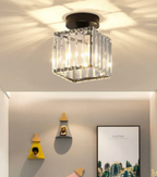Crystal Flush Mount Ceiling Light Iron and Crystal Glass | Hardwired E27 Base | Functional Ambient Lighting for Hallways