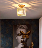 Crystal Flush Mount Ceiling Light Iron and Crystal Glass | Hardwired E27 Base | Functional Ambient Lighting for Hallways