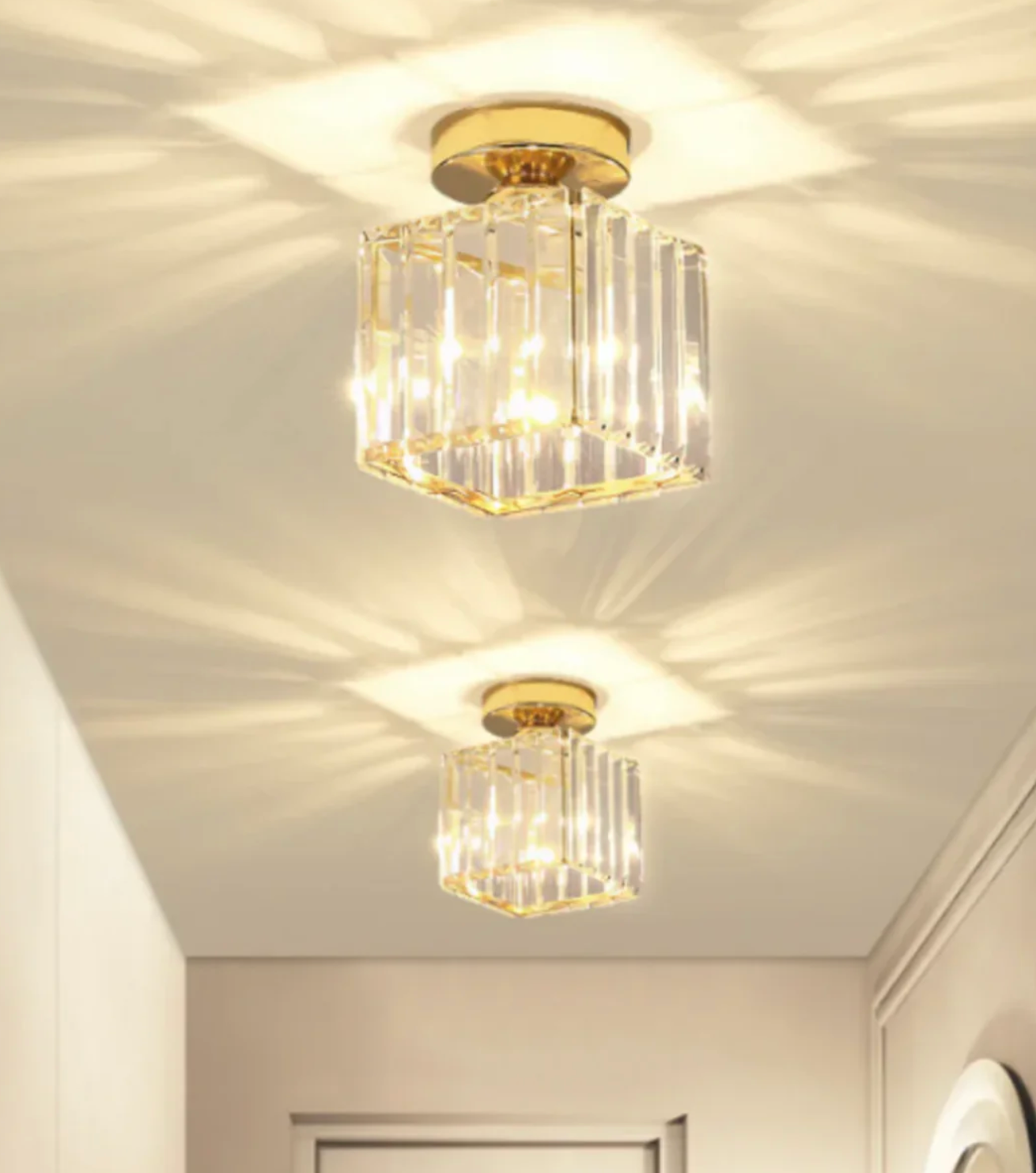 Crystal Flush Mount Ceiling Light Iron and Crystal Glass | Hardwired E27 Base | Functional Ambient Lighting for Hallways