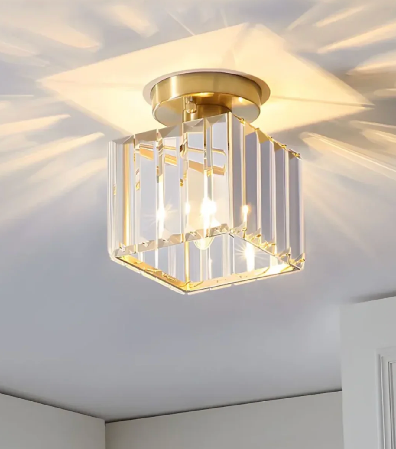 Crystal Flush Mount Ceiling Light Iron and Crystal Glass | Hardwired E27 Base | Functional Ambient Lighting for Hallways