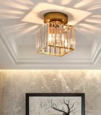 Crystal Flush Mount Ceiling Light Iron and Crystal Glass | Hardwired E27 Base | Functional Ambient Lighting for Hallways