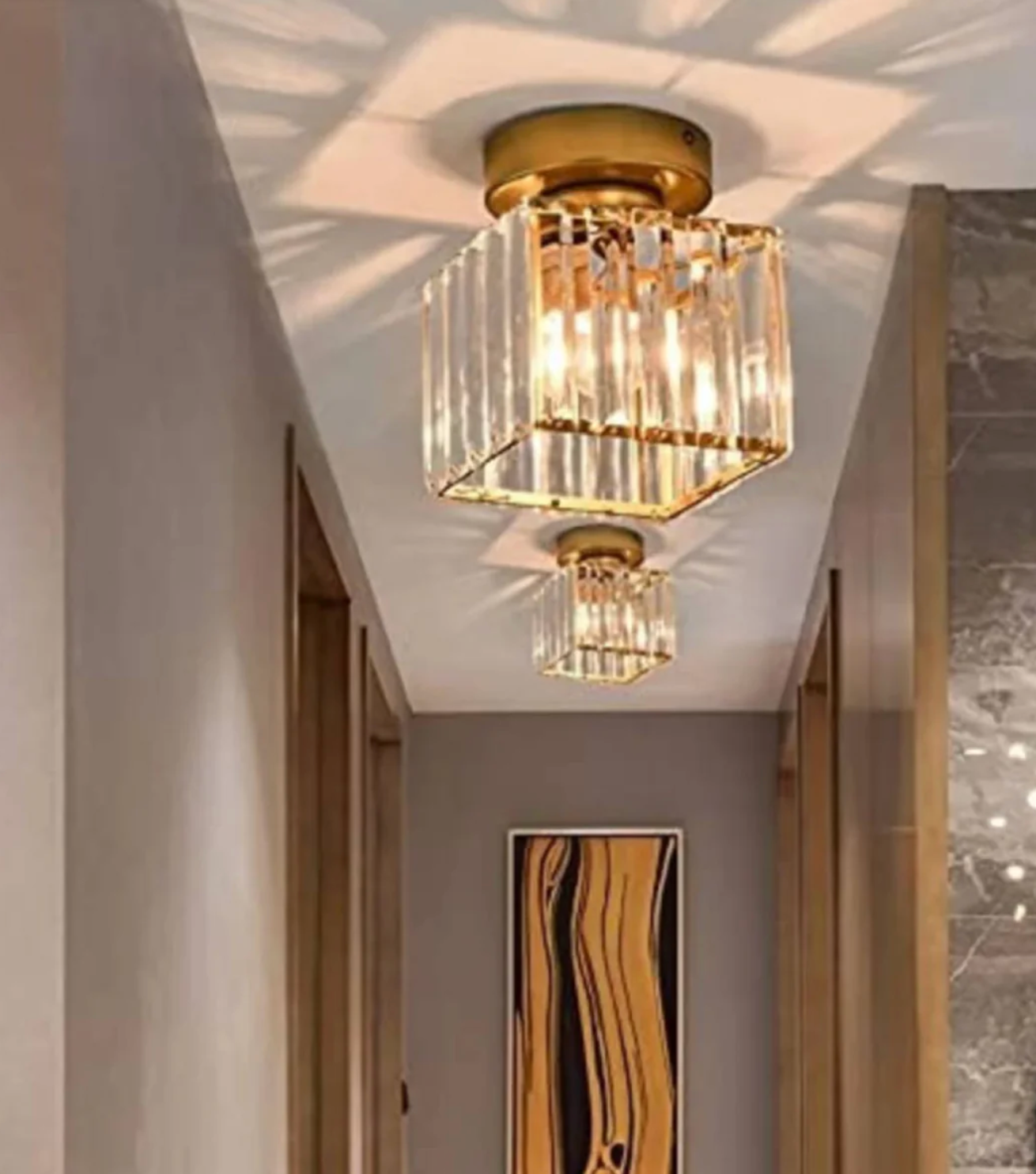 Crystal Flush Mount Ceiling Light Iron and Crystal Glass | Hardwired E27 Base | Functional Ambient Lighting for Hallways