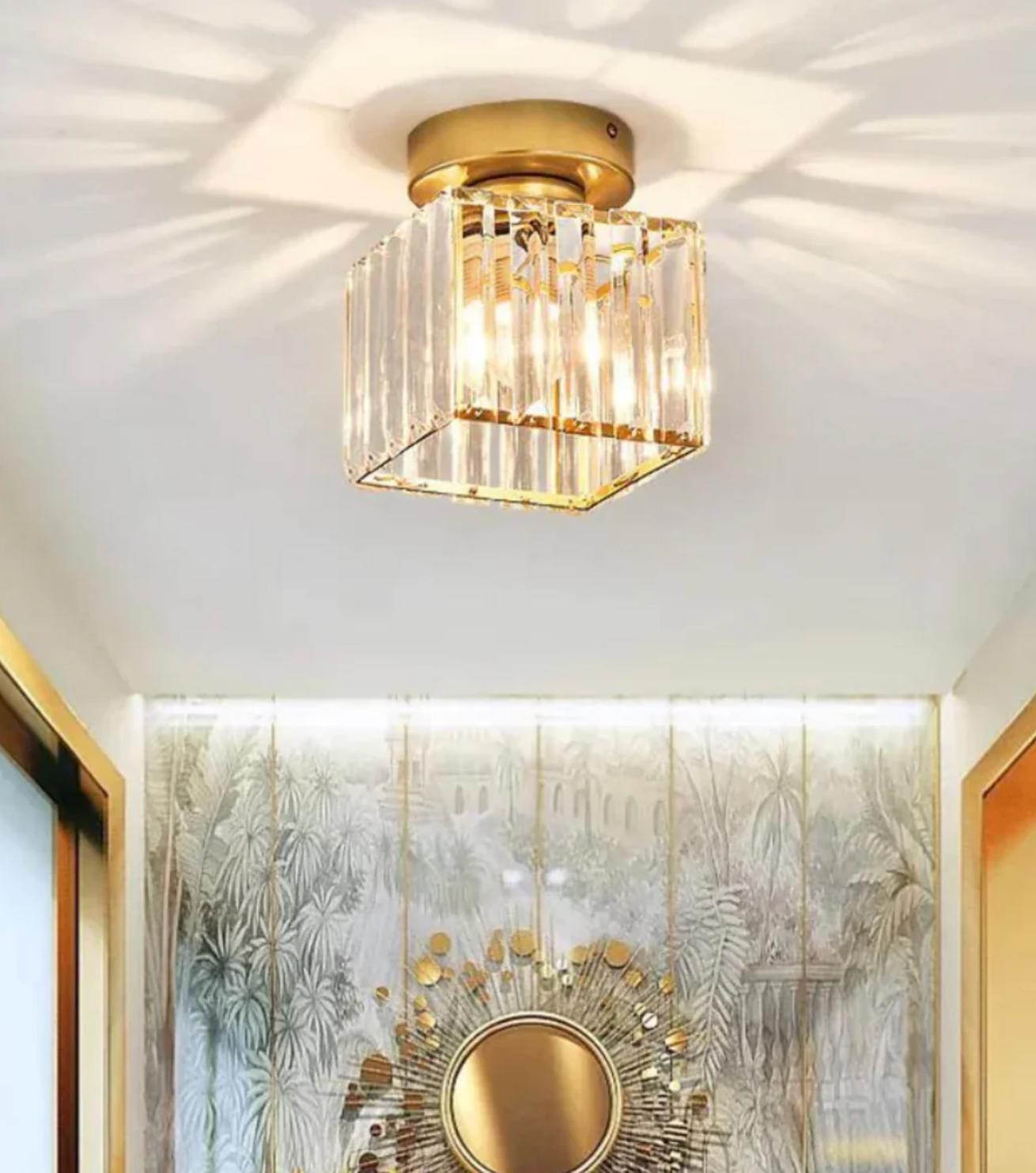 Crystal Flush Mount Ceiling Light Iron and Crystal Glass | Hardwired E27 Base | Functional Ambient Lighting for Hallways