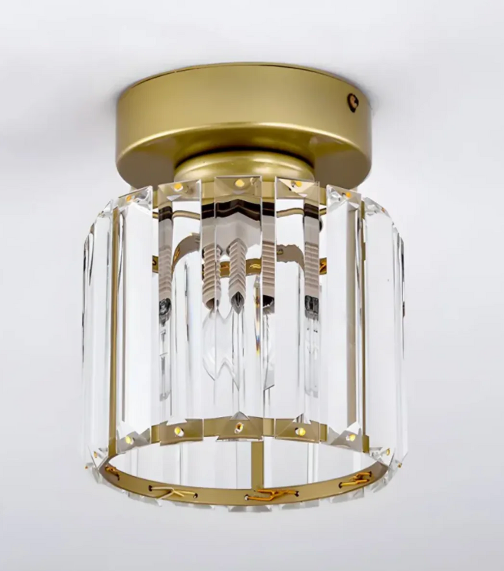 Crystal Flush Mount Ceiling Light Iron and Crystal Glass | Hardwired E27 Base | Functional Ambient Lighting for Hallways