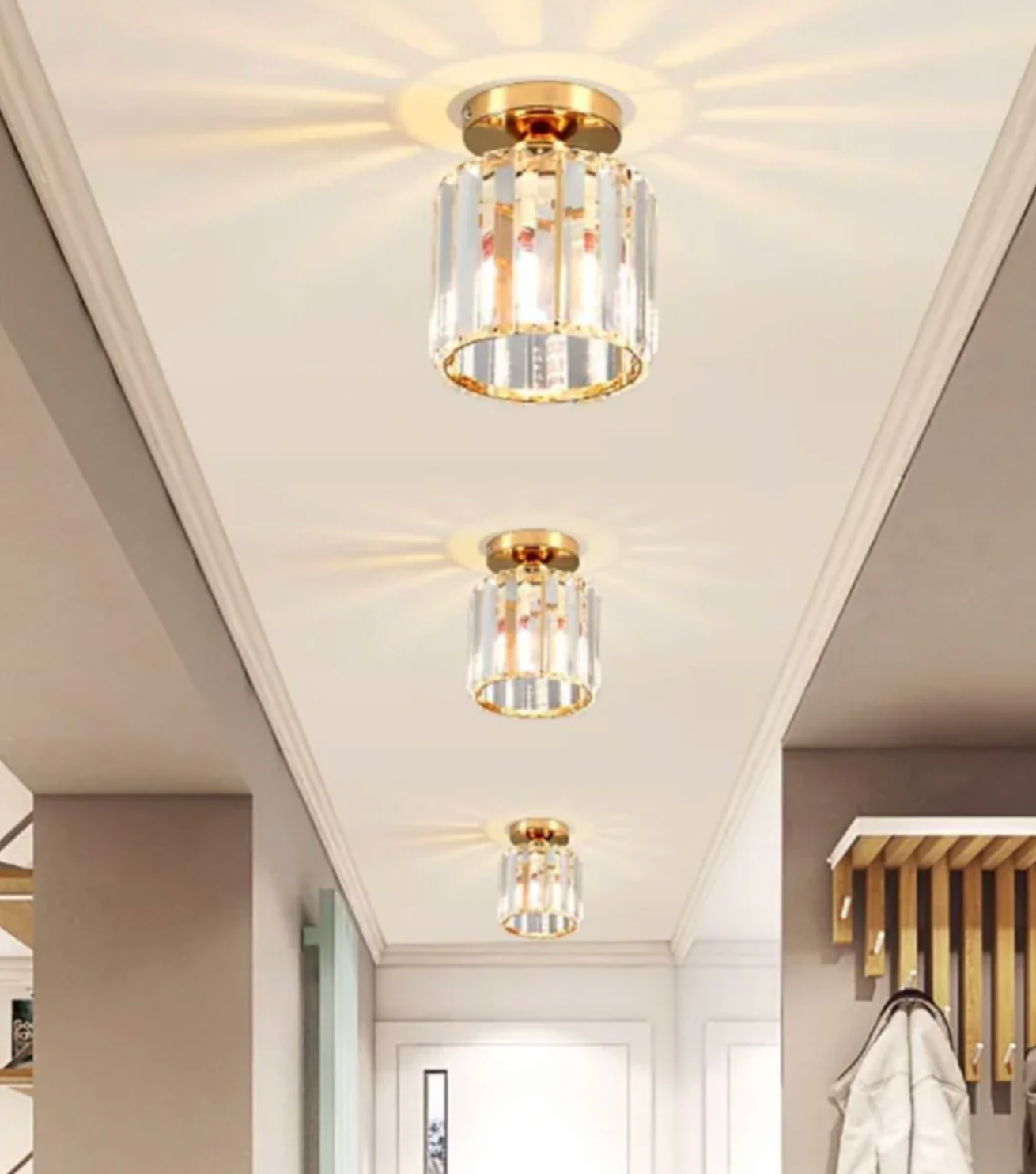 Crystal Flush Mount Ceiling Light Iron and Crystal Glass | Hardwired E27 Base | Functional Ambient Lighting for Hallways