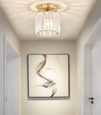 Crystal Flush Mount Ceiling Light Iron and Crystal Glass | Hardwired E27 Base | Functional Ambient Lighting for Hallways