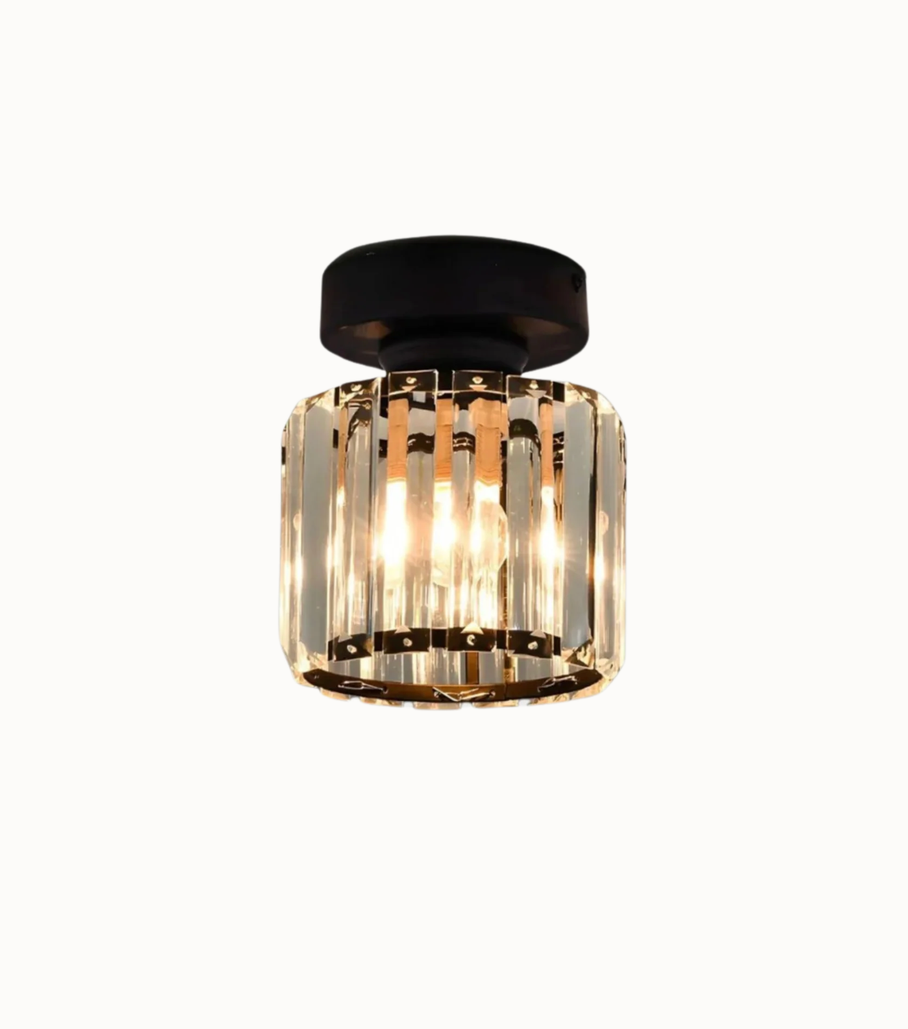 Crystal Flush Mount Ceiling Light Iron and Crystal Glass | Hardwired E27 Base | Functional Ambient Lighting for Hallways