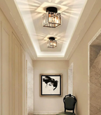 Crystal Flush Mount Ceiling Light Iron and Crystal Glass | Hardwired E27 Base | Functional Ambient Lighting for Hallways