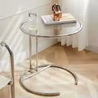 Round Glass Side Table Modern Stainless Steel Accent Table