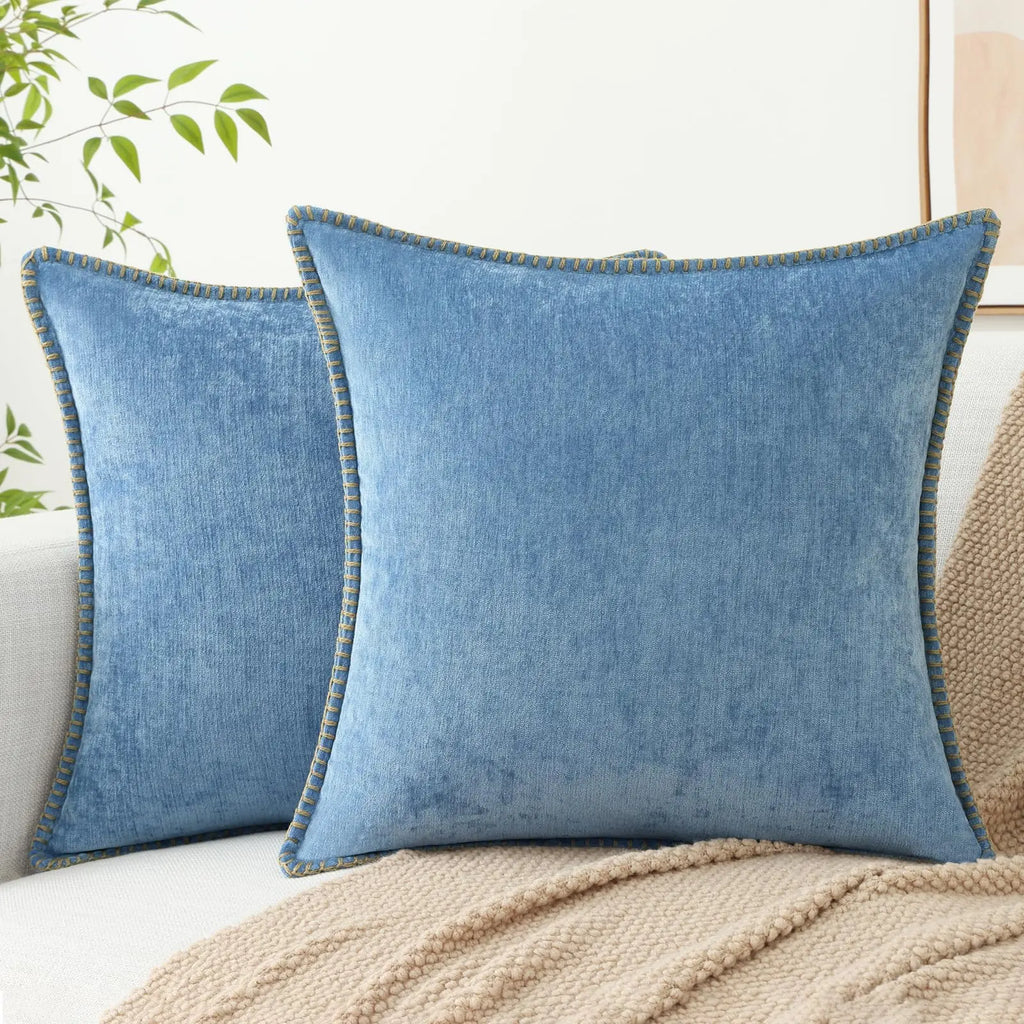 Chenille Throw Pillow Cover Stitched Edge Cushion Case
