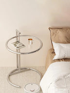 Round Glass Side Table Modern Stainless Steel Accent Table