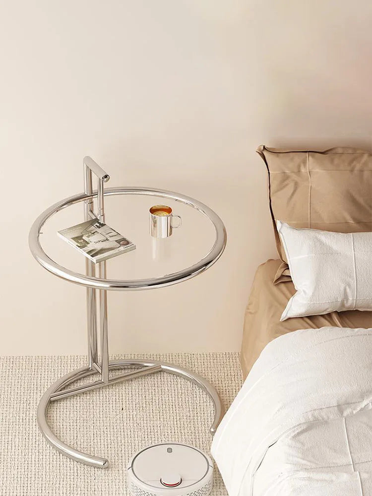 Round Glass Side Table Modern Stainless Steel Accent Table