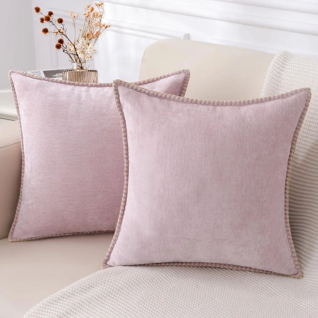 Chenille Throw Pillow Cover Stitched Edge Cushion Case