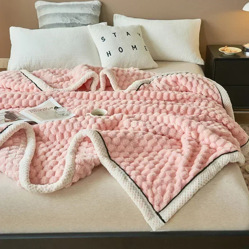 Textured Flannel Blanket Plush Fleece Throw Cover