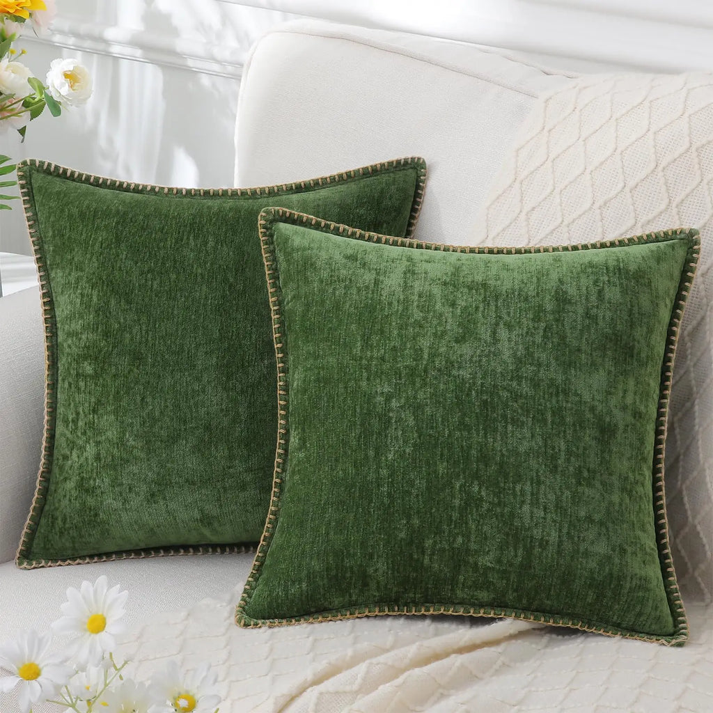 Chenille Throw Pillow Cover Stitched Edge Cushion Case