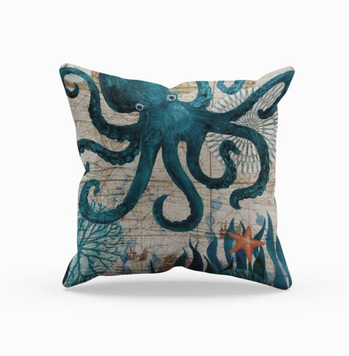 Decorative Cushion with Sea Life Motif