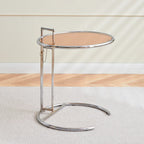 Round Glass Side Table Modern Stainless Steel Accent Table