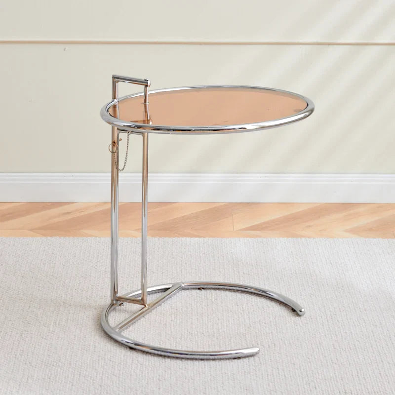 Round Glass Side Table Modern Stainless Steel Accent Table