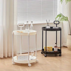 Round Rolling Side Table Two Tier Storage Cart Mobile Accent Table