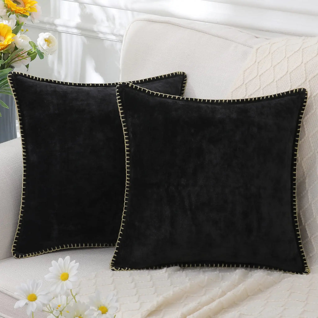 Chenille Throw Pillow Cover Stitched Edge Cushion Case