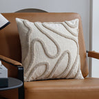 Boho Chenille Decorative Pillow with Soft Geometric Lines for Sofa and Living Room
